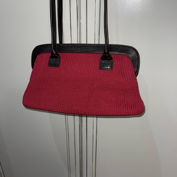 The SAK red brown croc trim crochet woven shoulder bag purse - Picture 3 of 7